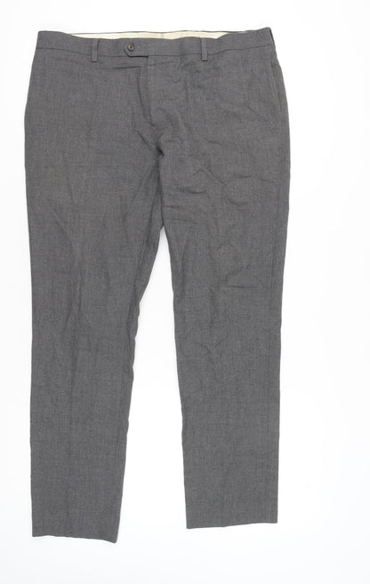 Next Men's Grey 38R Wool Blend Dress Trousers – Regular Fit