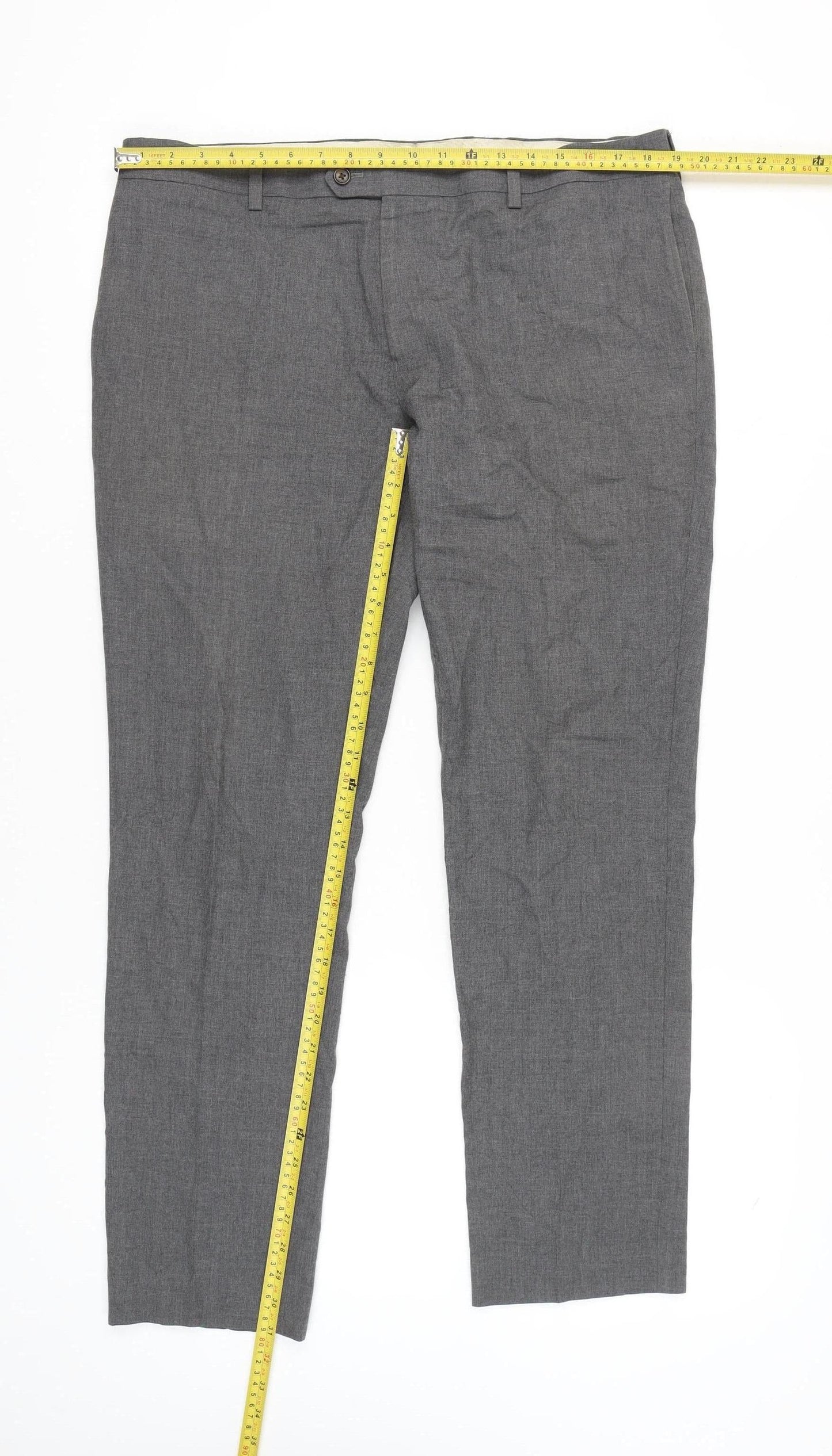 Next Men's Grey 38R Wool Blend Dress Trousers – Regular Fit
