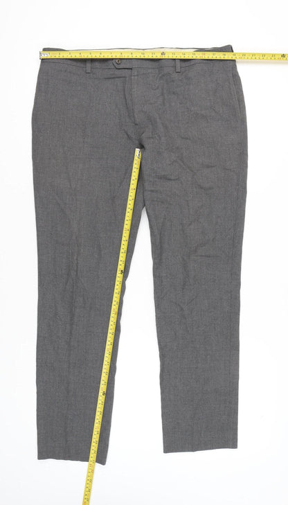 Next Men's Grey 38R Wool Blend Dress Trousers – Regular Fit
