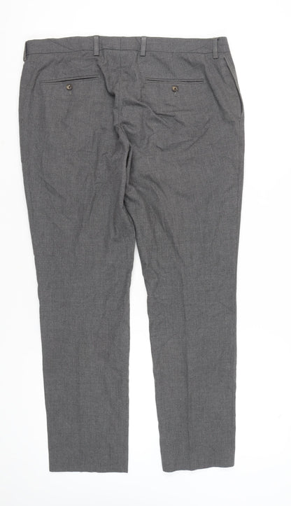 Next Men's Grey 38R Wool Blend Dress Trousers – Regular Fit