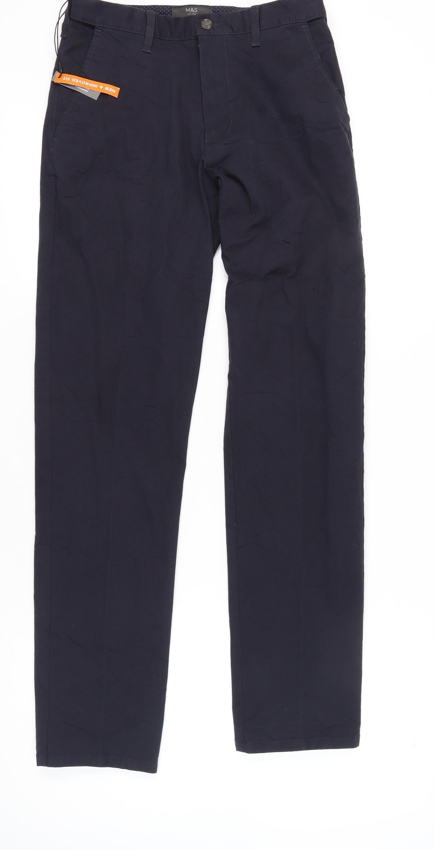 Marks and Spencer Men's Blue Regular Fit Chino Trousers 30W 33L