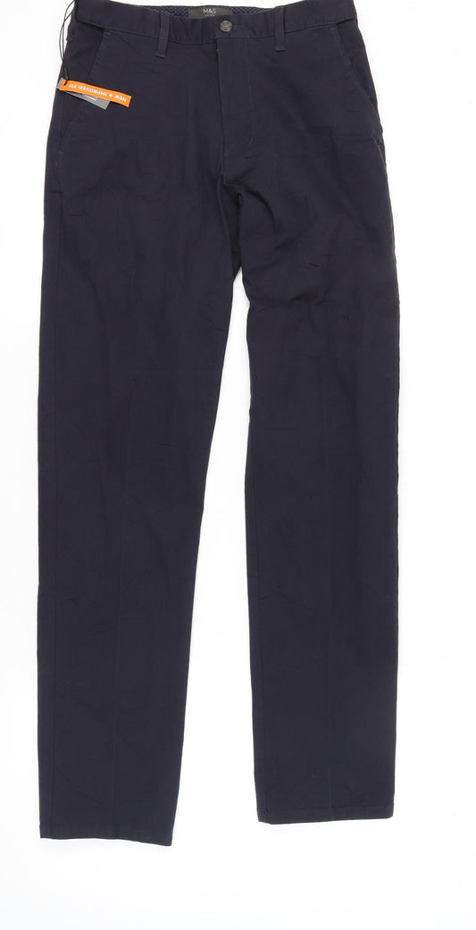 Marks and Spencer Men's Blue Regular Fit Chino Trousers 30W 33L