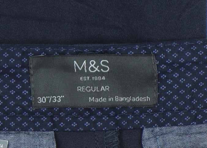 Marks and Spencer Men's Blue Regular Fit Chino Trousers 30W 33L