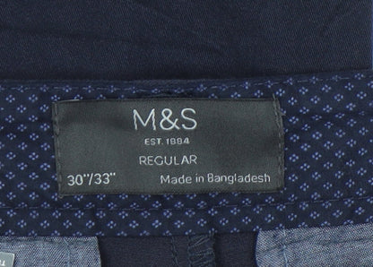 Marks and Spencer Men's Blue Regular Fit Chino Trousers 30W 33L