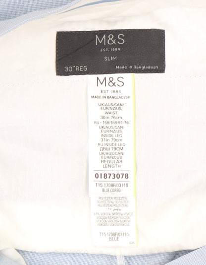 Marks and Spencer Men's Blue Slim Fit Dress Trousers 30x31
