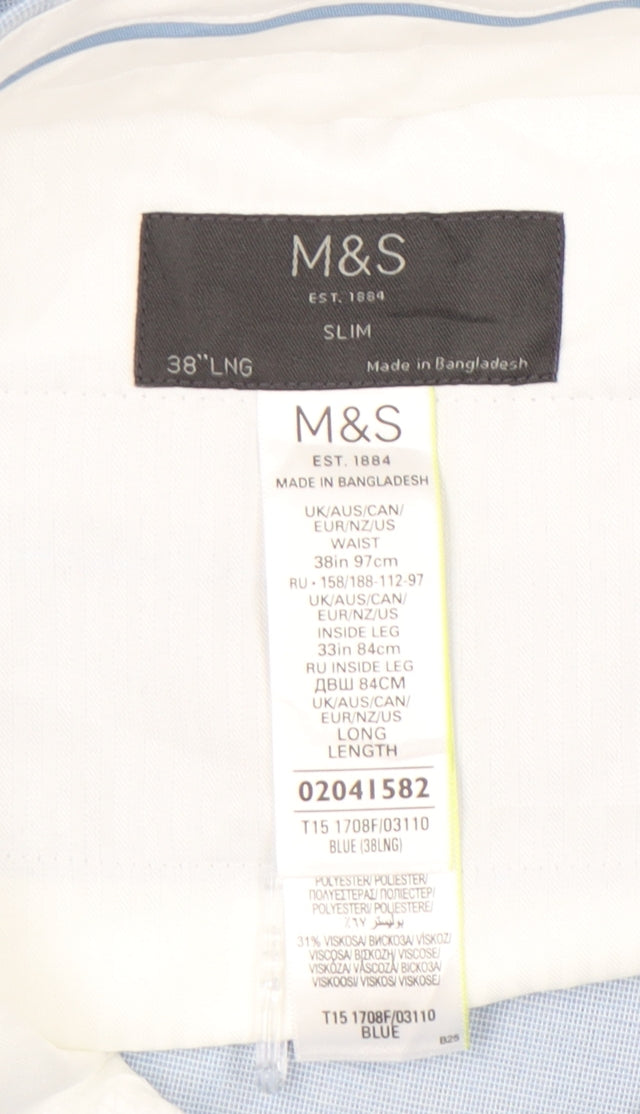 Marks & Spencer Men's Blue Slim Fit Dress Trousers 38L Straight Leg