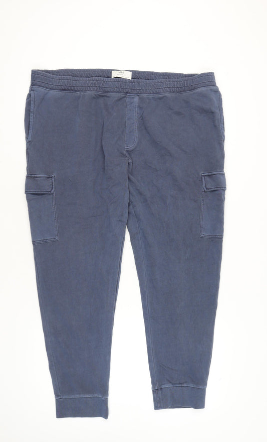 Marks and Spencer Men’s Blue 3XL Cargo Tapered Trousers