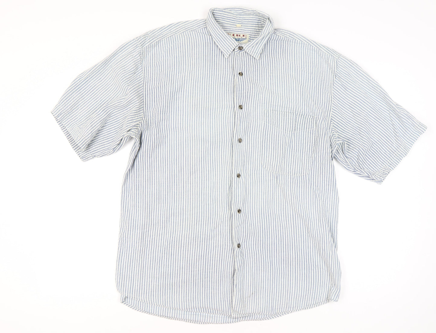 Fire Island Men’s Blue Striped Cotton Short Sleeve Button-Up Shirt XL