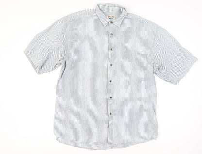 Fire Island Men’s Blue Striped Cotton Short Sleeve Button-Up Shirt XL