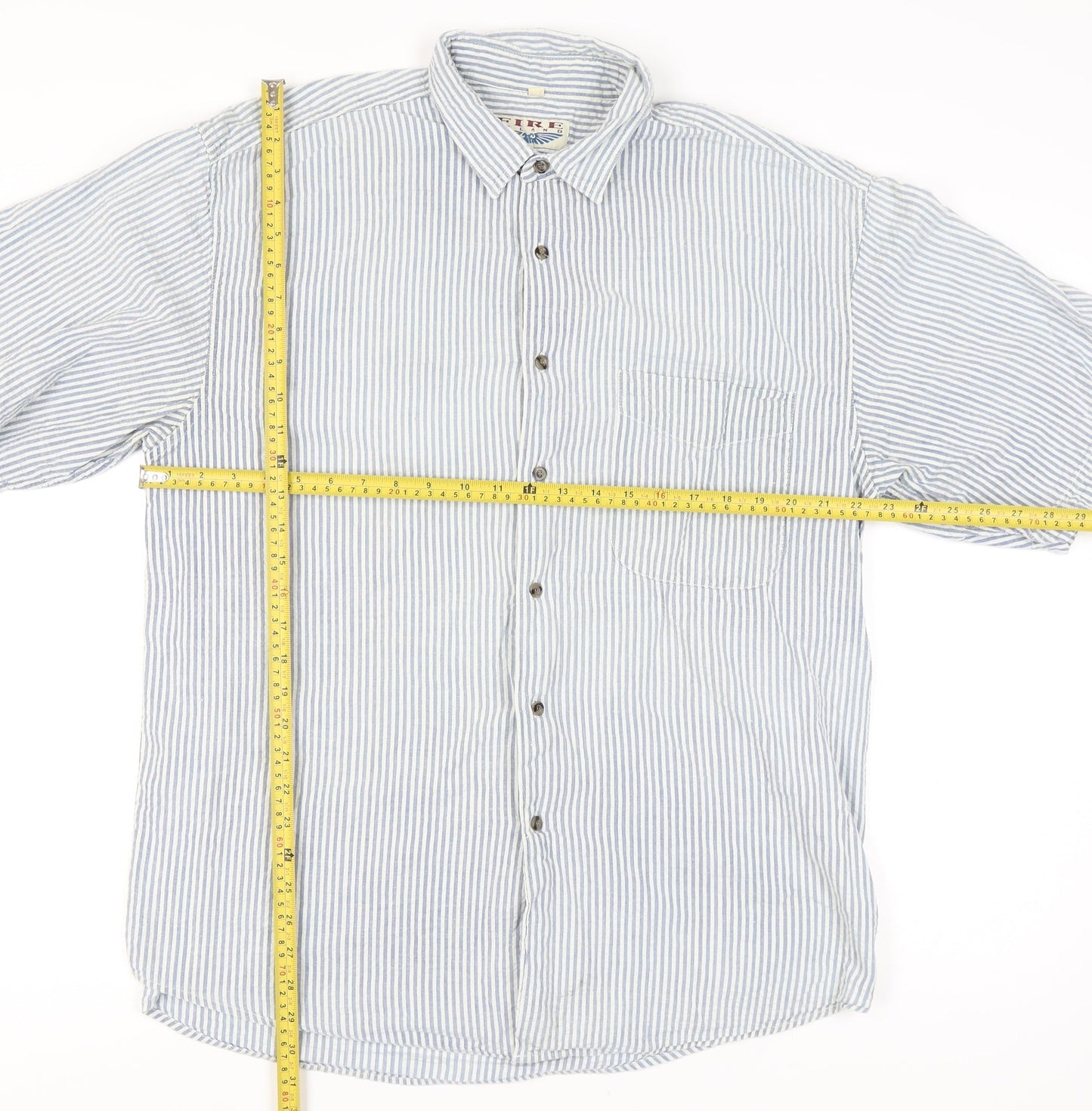 Fire Island Men’s Blue Striped Cotton Short Sleeve Button-Up Shirt XL