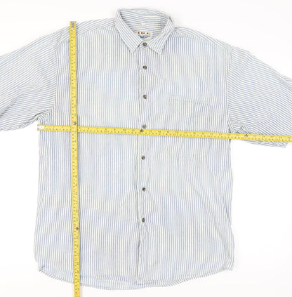 Fire Island Men’s Blue Striped Cotton Short Sleeve Button-Up Shirt XL