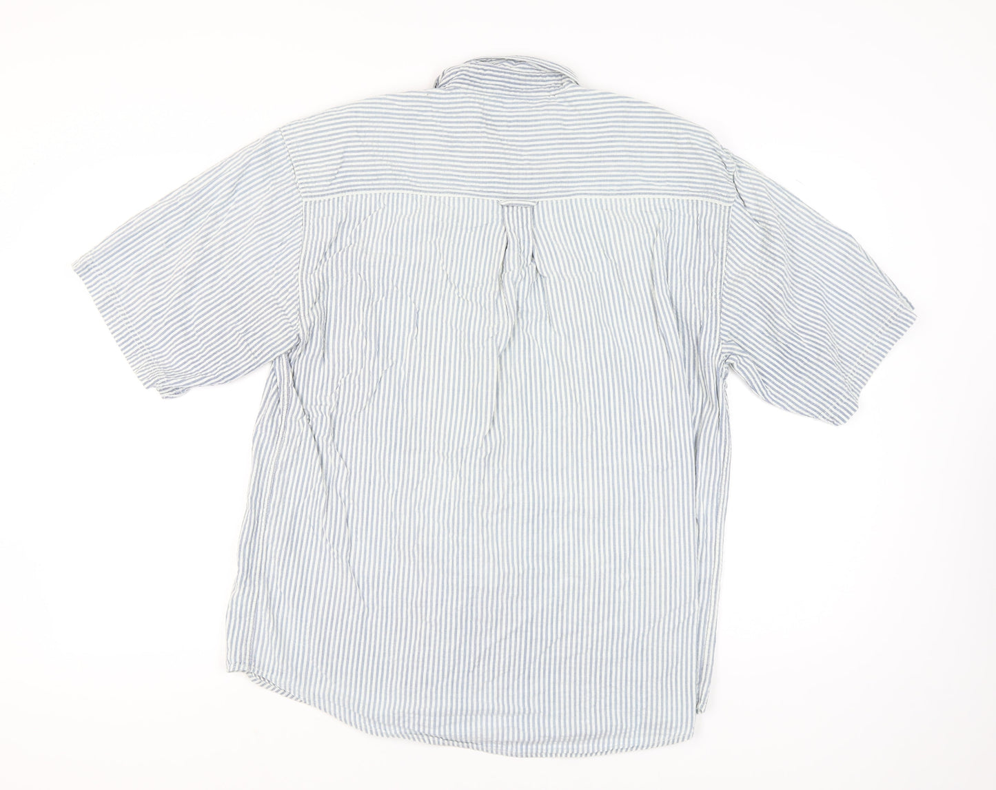 Fire Island Men’s Blue Striped Cotton Short Sleeve Button-Up Shirt XL