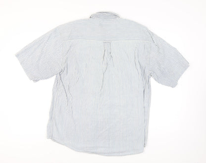 Fire Island Men’s Blue Striped Cotton Short Sleeve Button-Up Shirt XL
