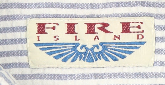 Fire Island Men’s Blue Striped Cotton Short Sleeve Button-Up Shirt XL