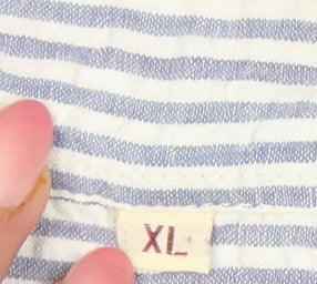 Fire Island Men’s Blue Striped Cotton Short Sleeve Button-Up Shirt XL