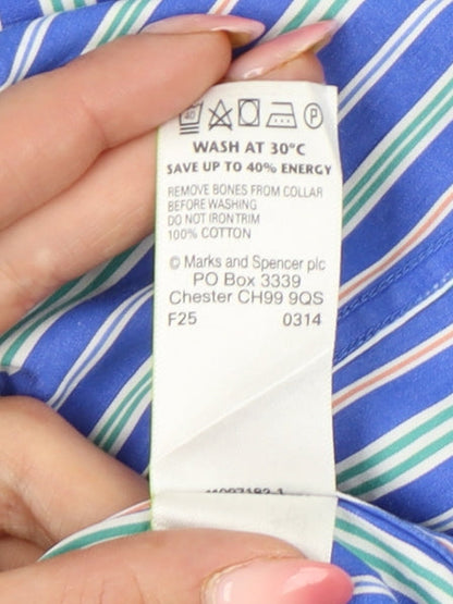 Marks & Spencer Men’s Blue Striped Slim Fit Shirt 16in Collar 42in Chest