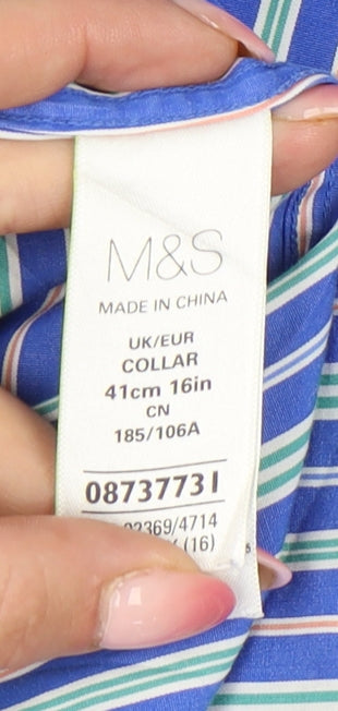 Marks & Spencer Men’s Blue Striped Slim Fit Shirt 16in Collar 42in Chest
