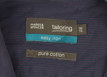 Mens UK Collar Size 38 Marks and Spencer Smart Blue  Dress Shirt