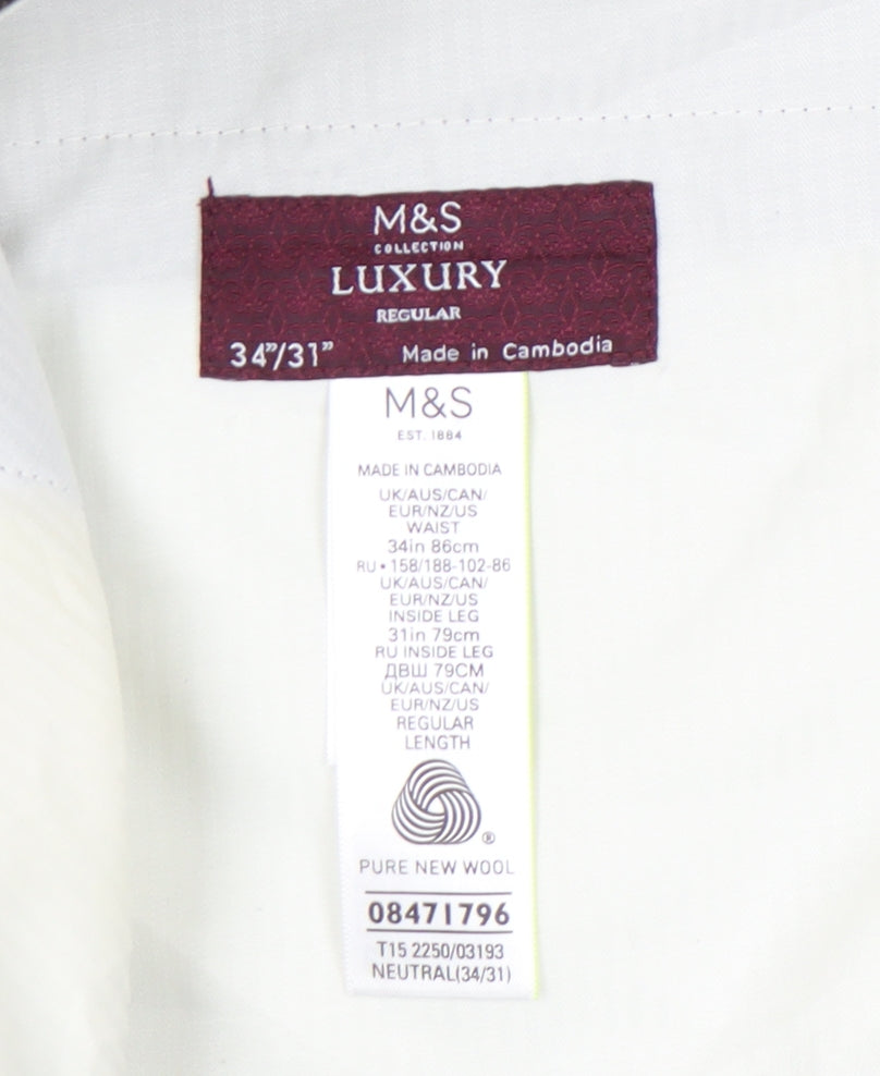 Marks and Spencer Men’s Grey Wool Regular Dress Pants 34W 31L