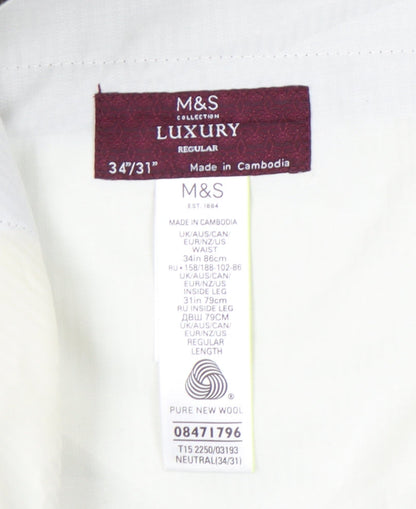 Marks and Spencer Men’s Grey Wool Regular Dress Pants 34W 31L