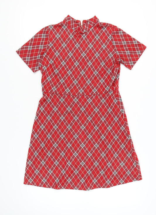 Next Women’s Red Check Petite A-Line Short Dress UK 10