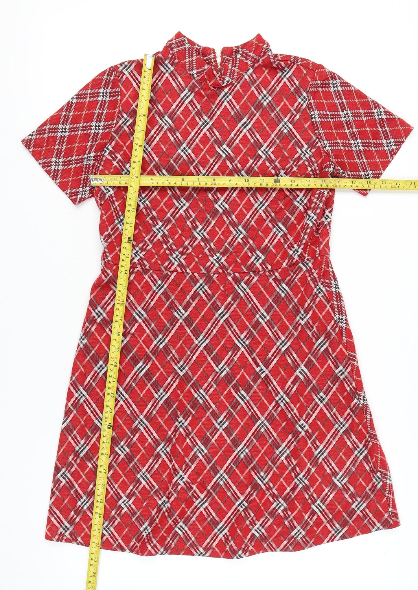 Next Women’s Red Check Petite A-Line Short Dress UK 10