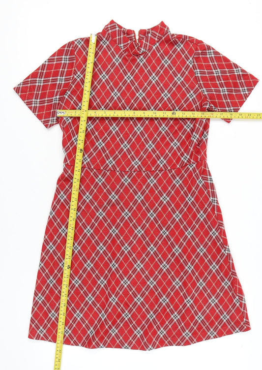 Next Women’s Red Check Petite A-Line Short Dress UK 10