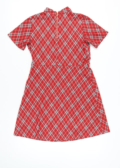 Next Women’s Red Check Petite A-Line Short Dress UK 10