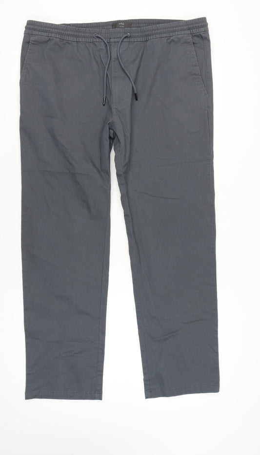 Marks and Spencer Men’s Grey 42in Waist Straight Cotton Trousers