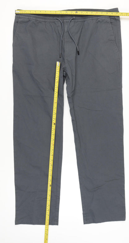 Marks and Spencer Men’s Grey 42in Waist Straight Cotton Trousers