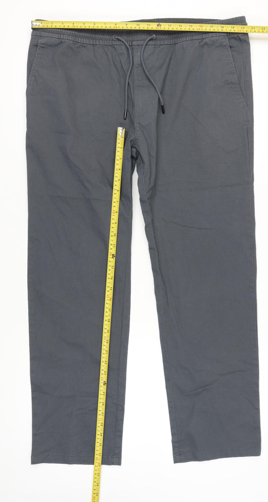 Marks and Spencer Men’s Grey 42in Waist Straight Cotton Trousers