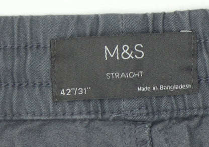 Marks and Spencer Men’s Grey 42in Waist Straight Cotton Trousers