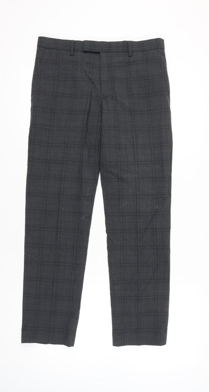 Marks and Spencer Men's Grey Check Slim Fit Wool Blend Dress Trousers 32W 31L