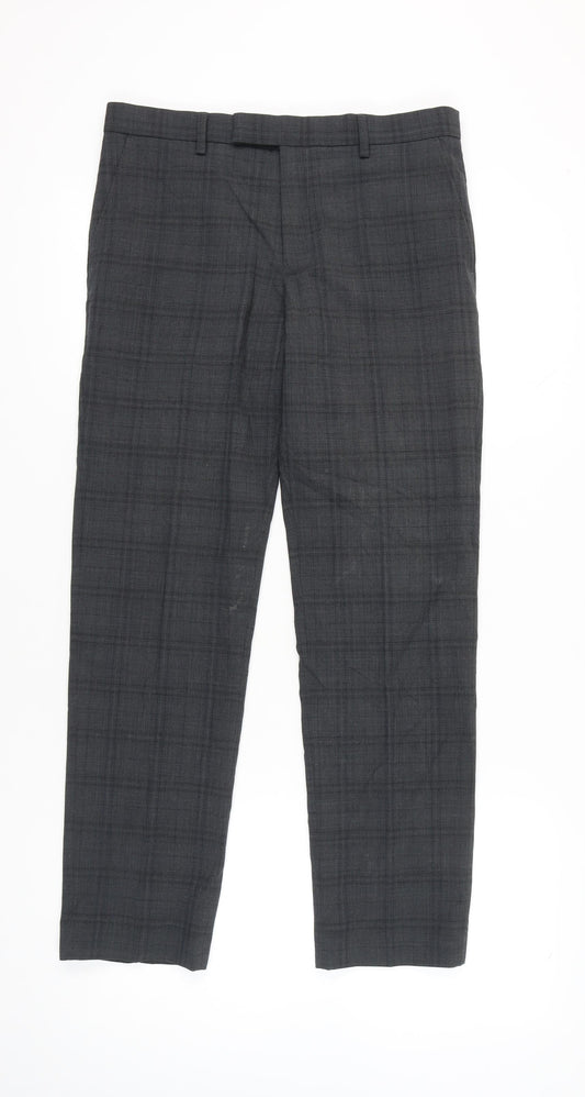 Marks and Spencer Men's Grey Check Slim Fit Wool Blend Dress Trousers 32W 31L