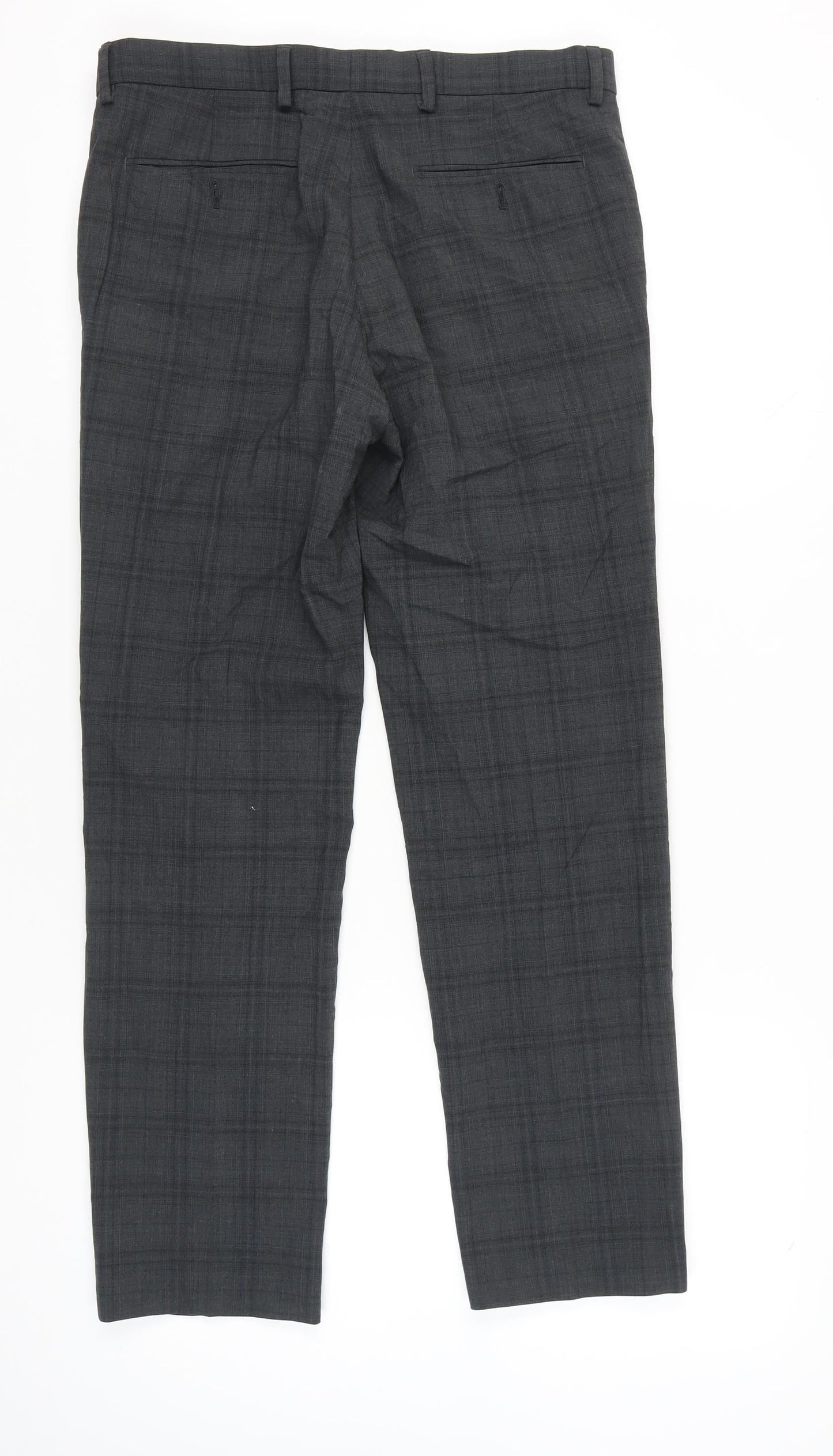 Marks and Spencer Men's Grey Check Slim Fit Wool Blend Dress Trousers 32W 31L