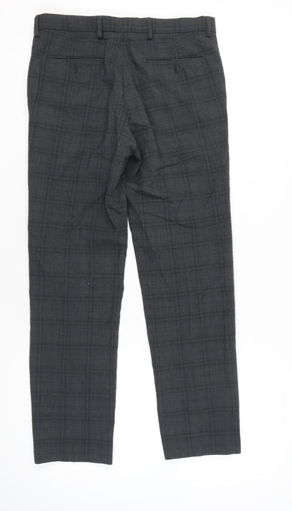 Marks and Spencer Men's Grey Check Slim Fit Wool Blend Dress Trousers 32W 31L
