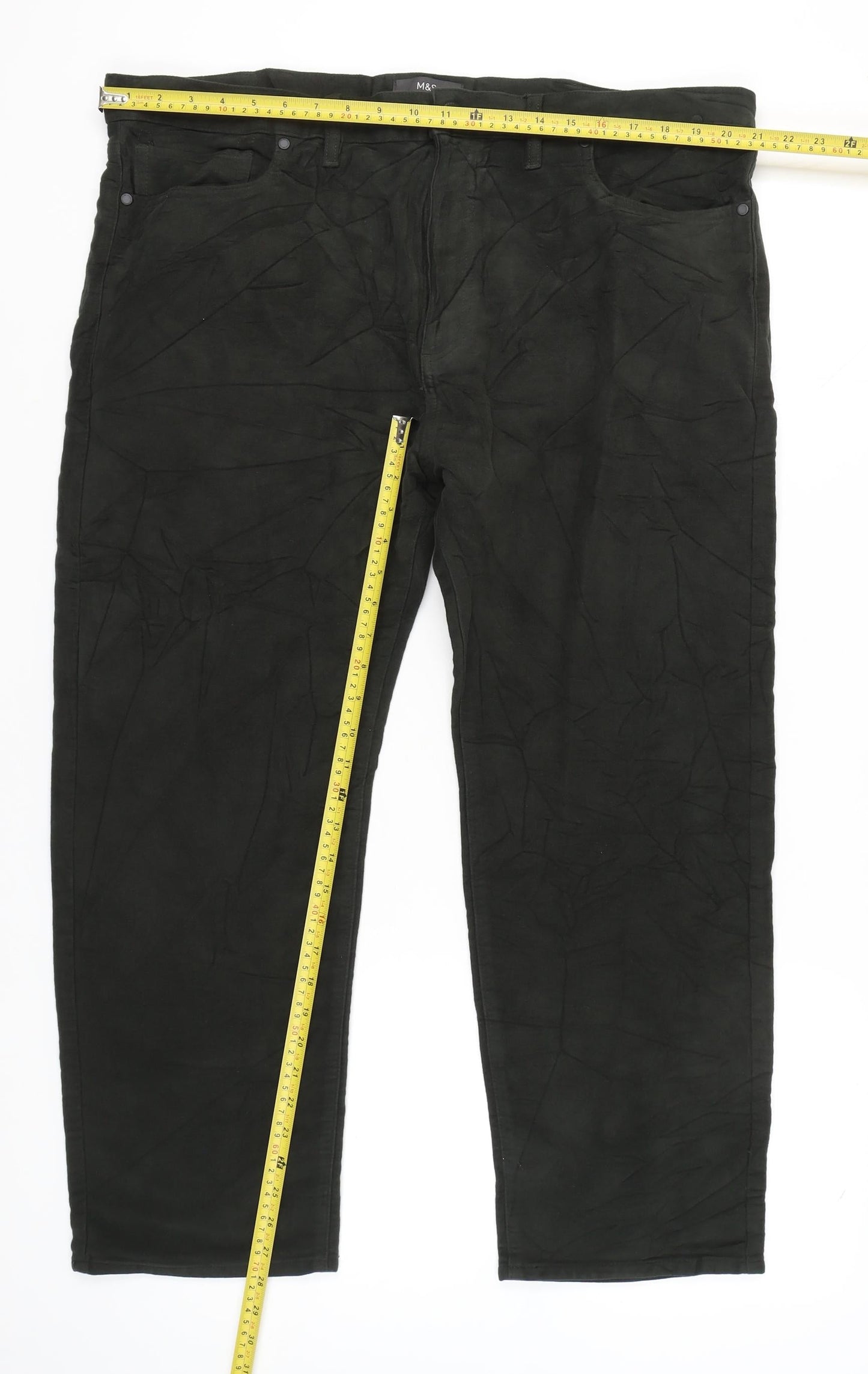 Marks and Spencer Men’s Black Cotton Straight Leg Trousers 42W 29L