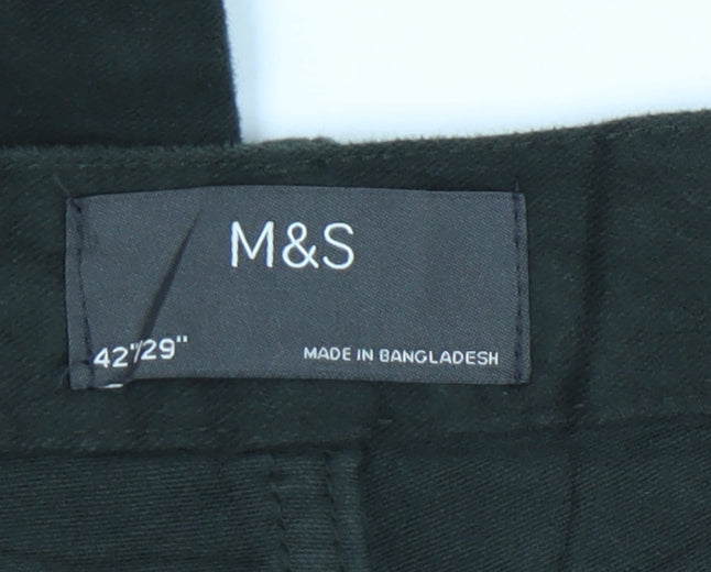 Marks and Spencer Men’s Black Cotton Straight Leg Trousers 42W 29L