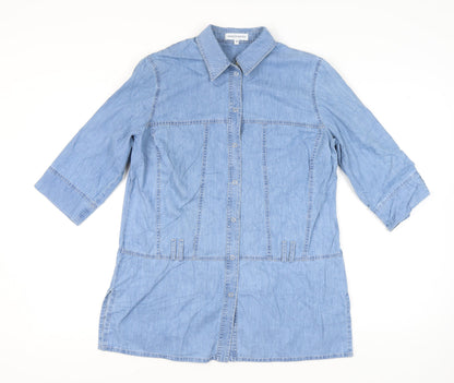 Womens UK Size 14 Gray & Osbourn Blue Tunic Button-Up
