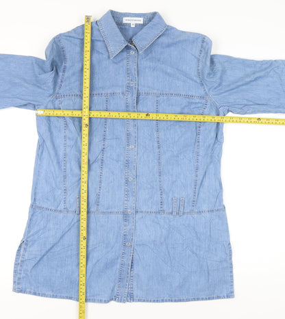 Womens UK Size 14 Gray & Osbourn Blue Tunic Button-Up