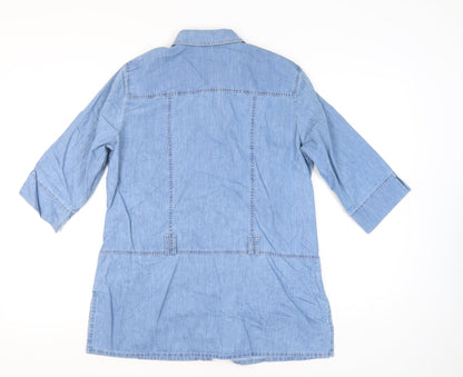 Womens UK Size 14 Gray & Osbourn Blue Tunic Button-Up