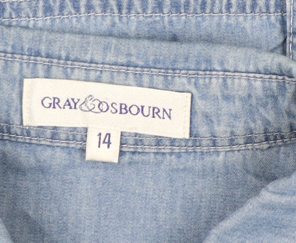 Womens UK Size 14 Gray & Osbourn Blue Tunic Button-Up