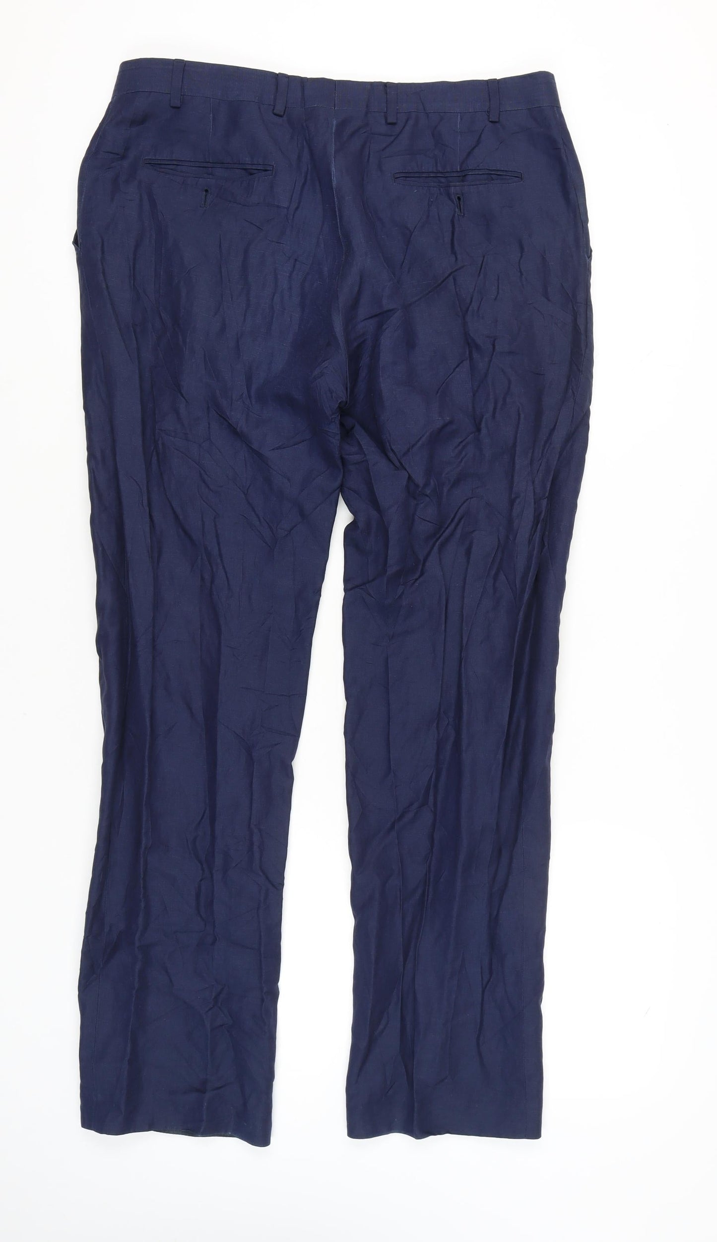 Jaeger Men’s Blue Linen Chino Trousers 36L Straight Leg Smart Casual