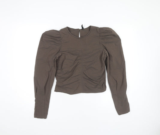 Womens UK Size XS Pieces Brown Basic Blouse