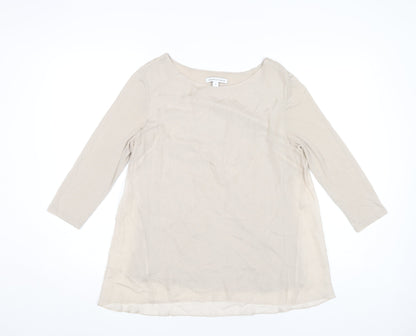 Fenn Wright Manson Women Beige Silk Chiffon Blouse S Boat Neck 3/4 Sleeve