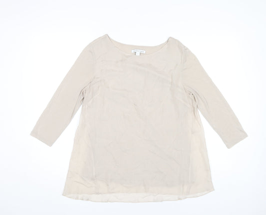 Fenn Wright Manson Women Beige Silk Chiffon Blouse S Boat Neck 3/4 Sleeve