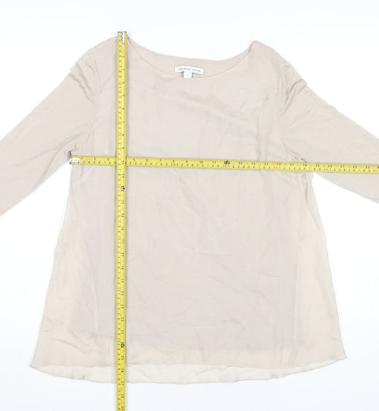 Fenn Wright Manson Women Beige Silk Chiffon Blouse S Boat Neck 3/4 Sleeve