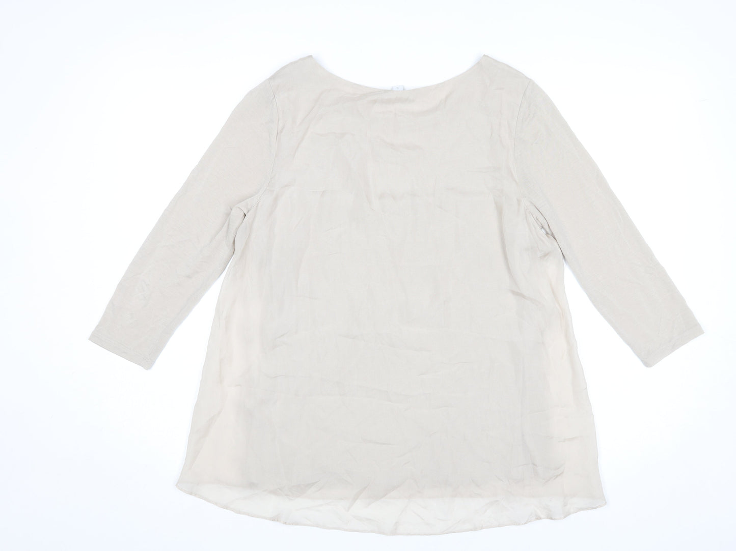 Fenn Wright Manson Women Beige Silk Chiffon Blouse S Boat Neck 3/4 Sleeve