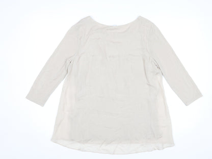 Fenn Wright Manson Women Beige Silk Chiffon Blouse S Boat Neck 3/4 Sleeve