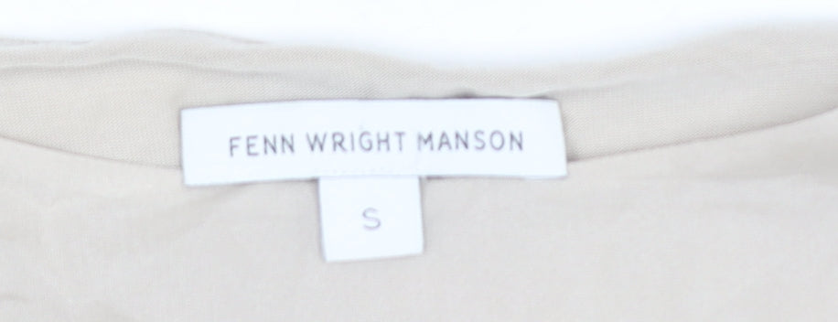 Fenn Wright Manson Women Beige Silk Chiffon Blouse S Boat Neck 3/4 Sleeve